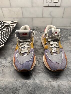 New Balance , Yellow & Gray Suede Mesh Sneakers